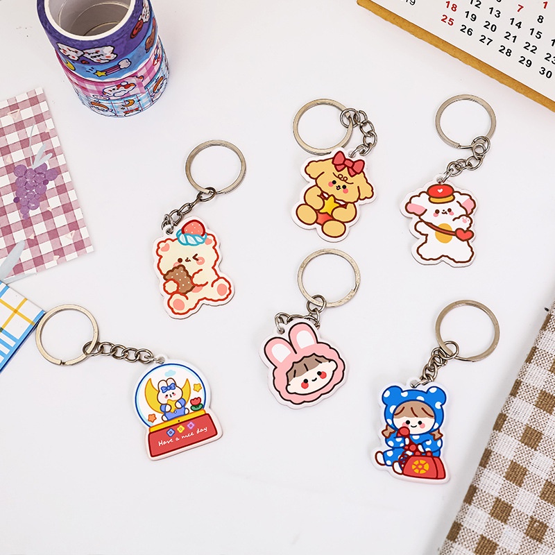 Móc Treo Chìa Khóa Nhựa Mica Gấu Thỏ Cute Ngộ Nghĩnh Móc Khóa Charm Dây Trang Trí Balo Túi Xách Xinh Xắn