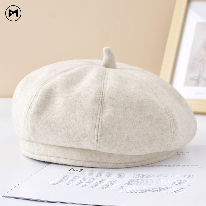 Mũ Beret Len Ấm Áp Thiết Kế Đơn Giản Thời Trang Thu Đông Nhật Bản Mới Cho Nữ