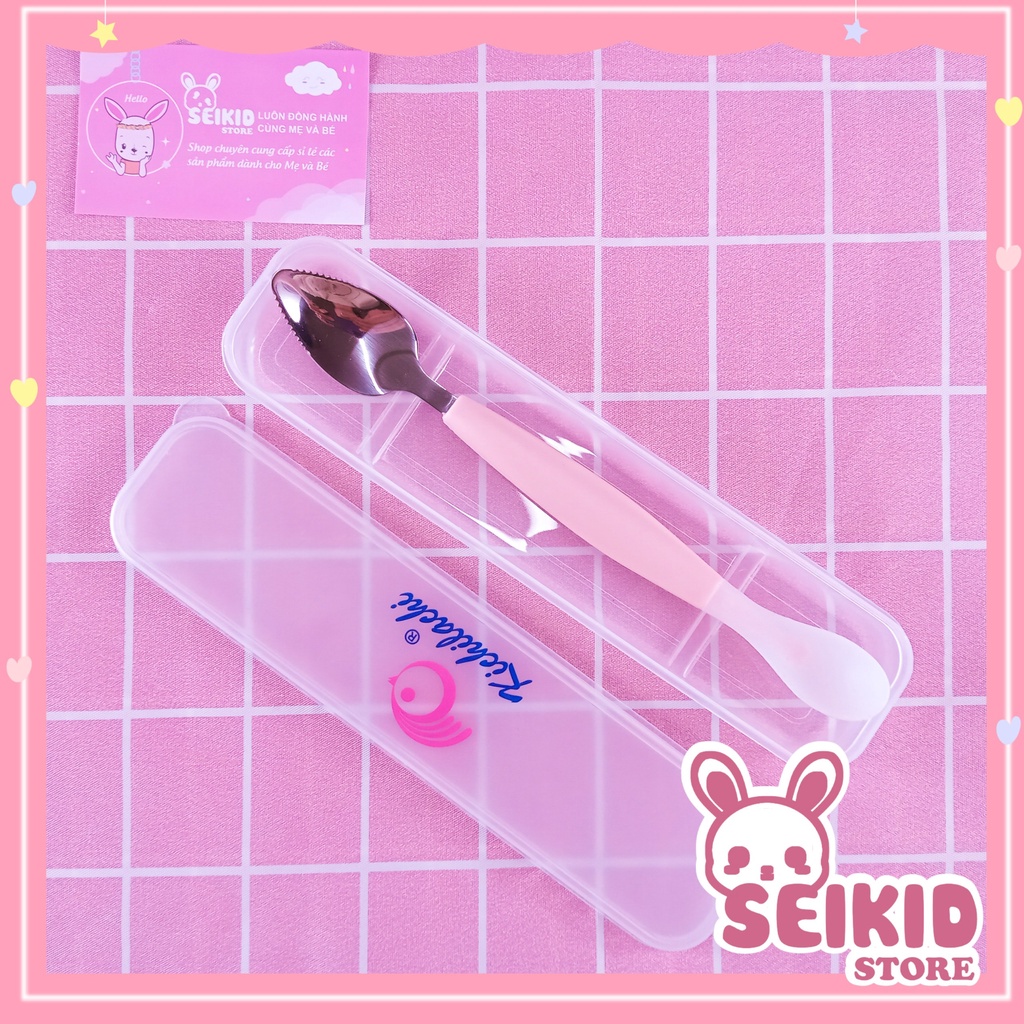 Thìa Nạo Chính Hãng Kichilachi Hoa Quả 2 Đầu Inox Và Silicon Cho Bé Kèm Hộp Đựng An Toàn Vệ Sinh Seikid