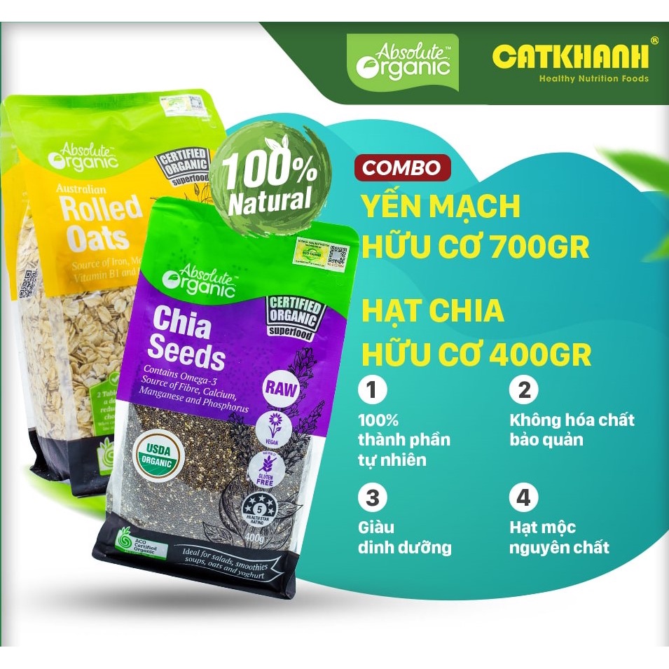 Combo Yến mạch hữu cơ 700gr &amp; Hạt chia hữu cơ 400gr Absolute Organic