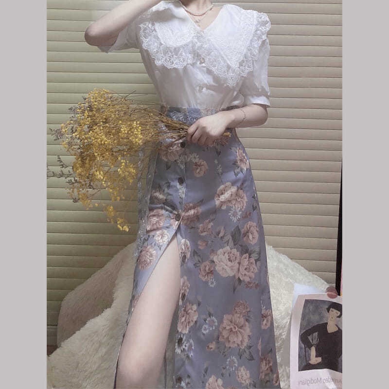Bộ áo + chân váy in hoa thời trang mùa hè mới 2021 trẻ trung dành cho nữ (có bán lẻ)
