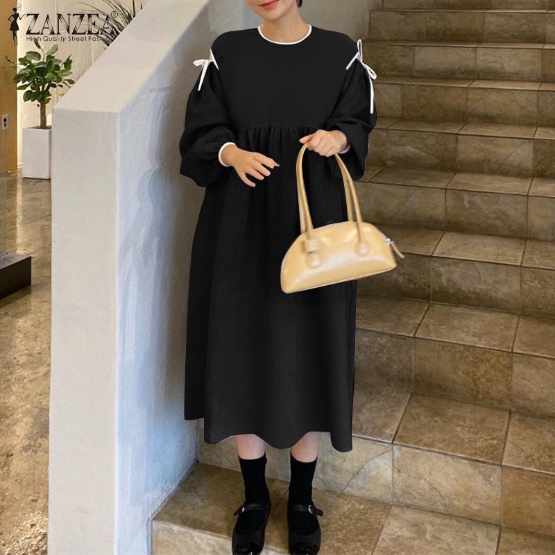 Đầm Zanzea tay dài có túi thời trang vintage cho nữ