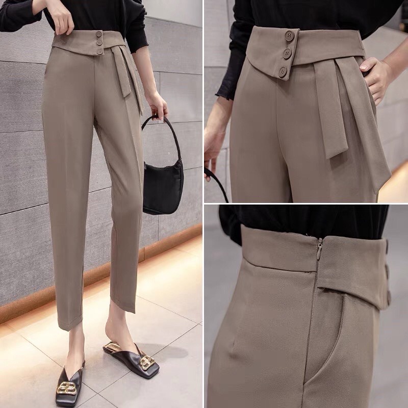 HOT Quần Tây Nữ 2 Khuy Lệch Công Sở Lưng Cao MInxinh, Quần vải nữ chất tuyết mưa Vitex-mã Quần Hai Dây