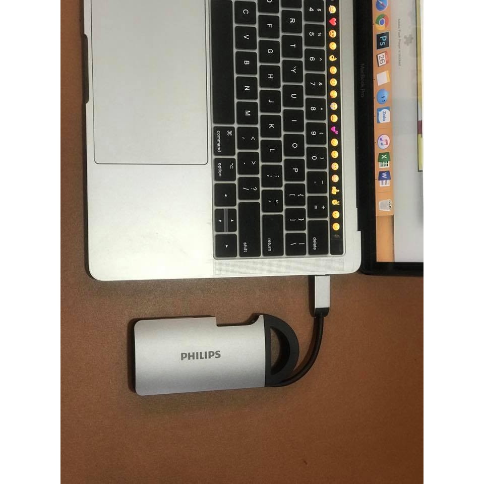 Cổng chuyển/Hub USB-C cho Macbook tay cầm có thể thu gọn dây Type-C khi cắm vào máy 8in1 Philips