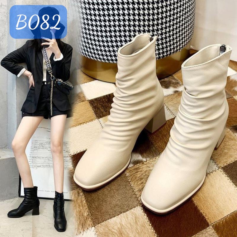 Bốt nữ nhăn nhún trước không gân giữa gót 5 phân