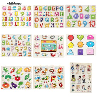 Wooden Alphabet Digit Jigsaw Puzzle Grasp Board Kids Early Educational Toys