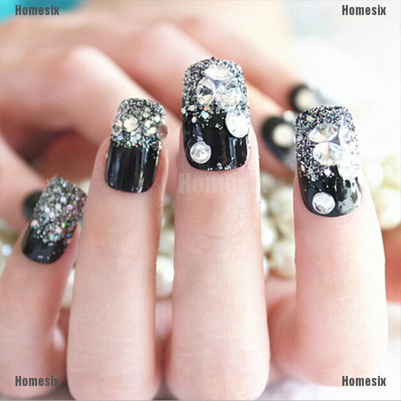[UHMSI] 24 Pcs Black Acrylic Fake Finger Nails Full Cover Fake False Nail Art Tips Diy RBD