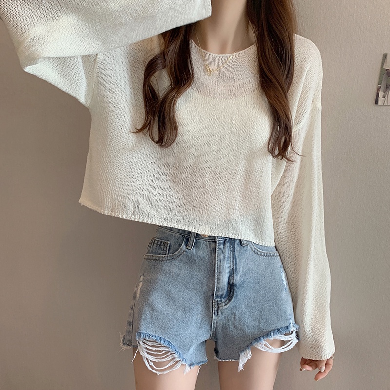 SUXI Áo Dệt Kim Tay Dài Dáng Rộng Màu Sắc Đơn Giản Dễ Phối Đồ Dành Cho Nữ