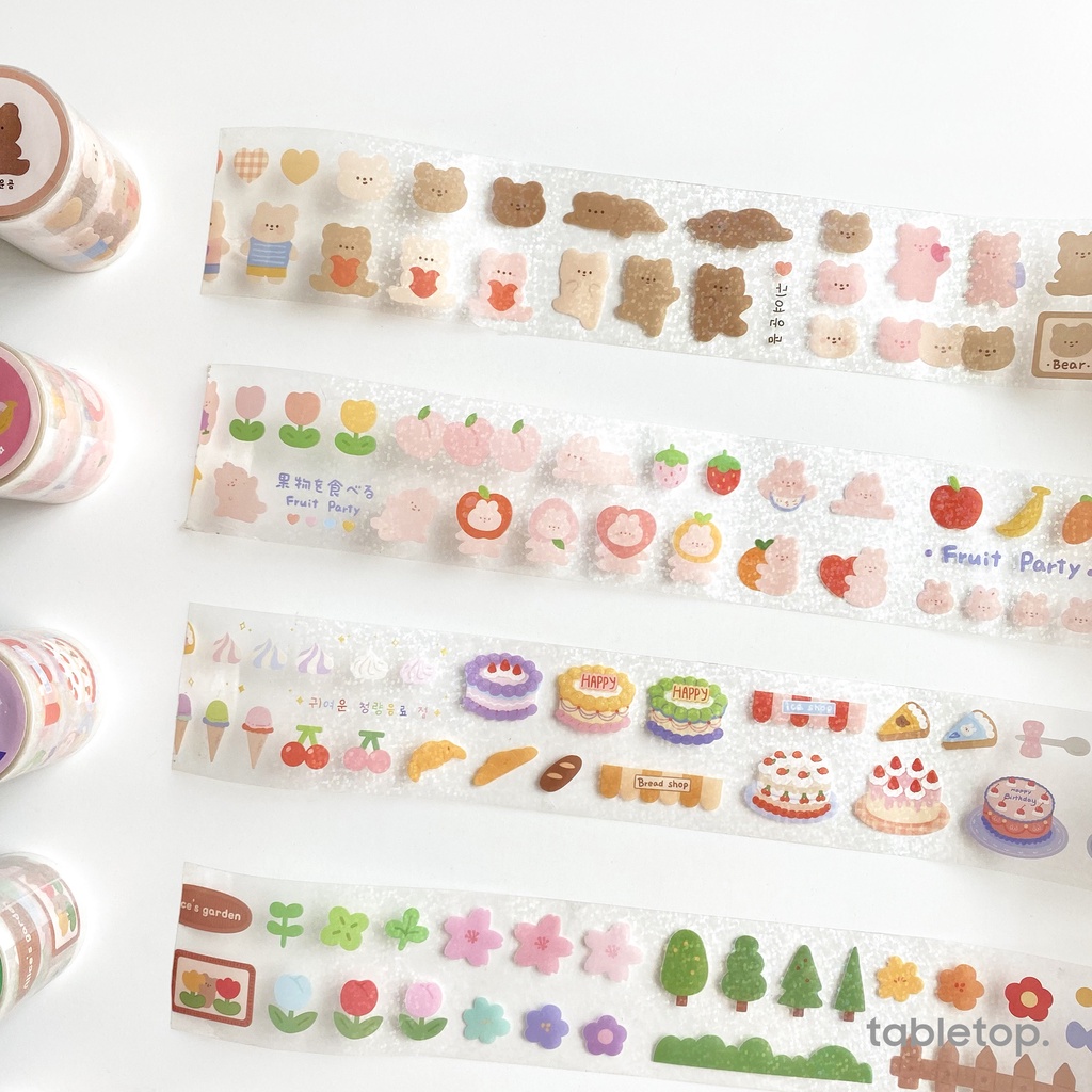 Washi tape trong suốt lấp lánh in hình dễ thương bản to 5cm - băng dính/ băng keo trang trí sổ tay, planner