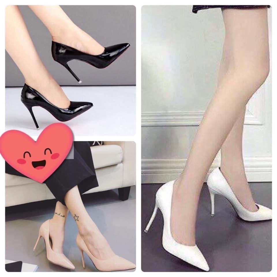 – Giày cao gót công sở 8 phân bít mũi nhọn màu trắng cực sang trọng -_
