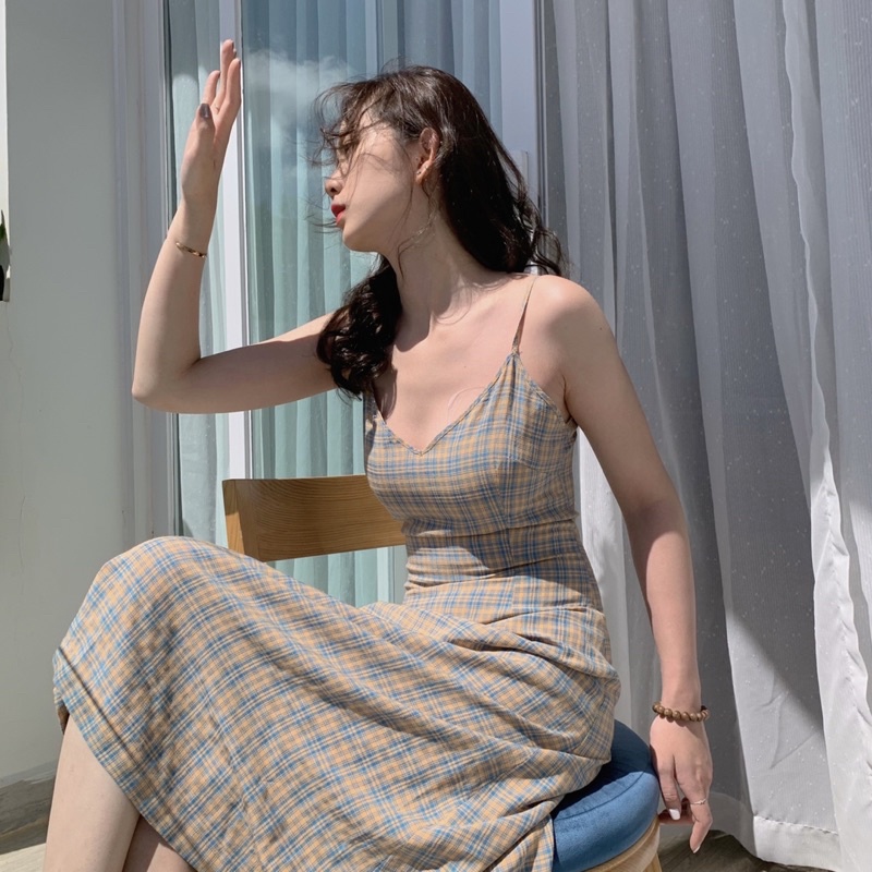 Váy hoa nhí nữ 2 dây dáng dài thiết kế style vintage Huien Design, đầm body cúp ngực cổ tim nhẹ nhàng