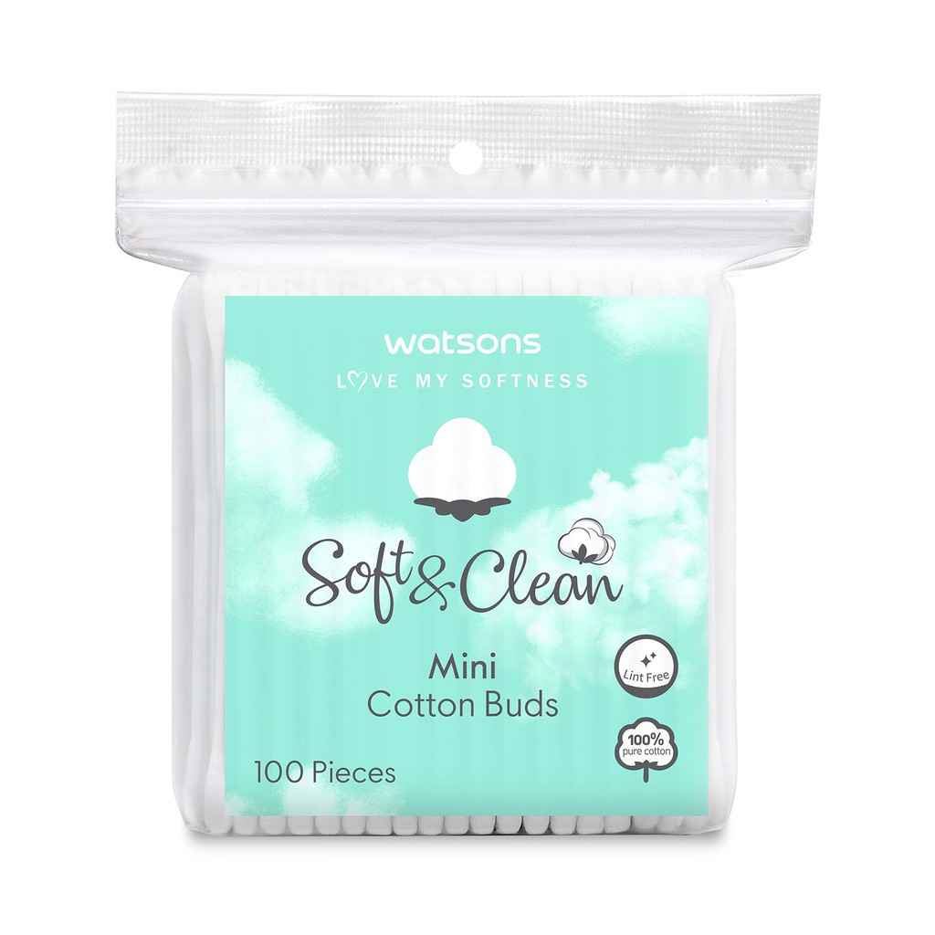 Bông Tăm Watsons Love My Softness Soft &amp; Clean Mini Cotton Buds 100 Cây