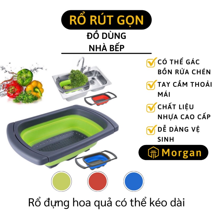 Rố Rút Gọn - Rổ Có Thể Kéo Dài Gác Bồn Rửa Chén Có Tay Cầm Tiện Lợi, Rây Lọc 5226