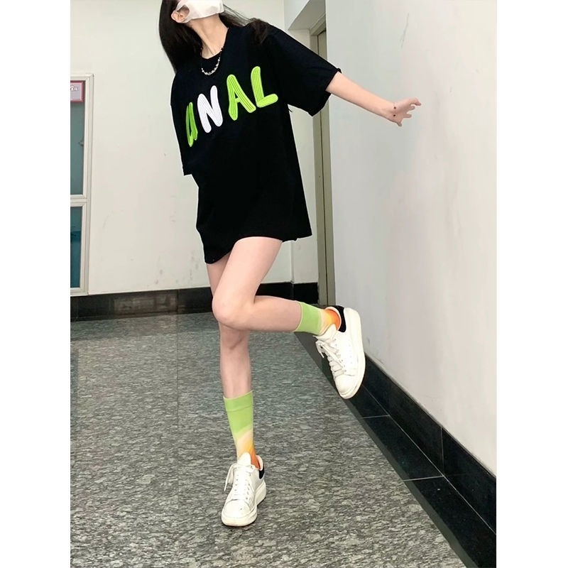 Áo Thun Ngắn Tay Dáng Rộng In Chữ Thời Trang Mùa Hè Dành Cho Nữ Sinh