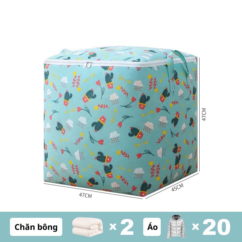 Túi đựng quần áo chăn màn ga gối cỡ lớn có khóa kéo 100L hoạ tiết dễ thương