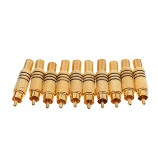 10pc rca male jack av plug w/ spring adapter, gold plated for pc audio vedio
