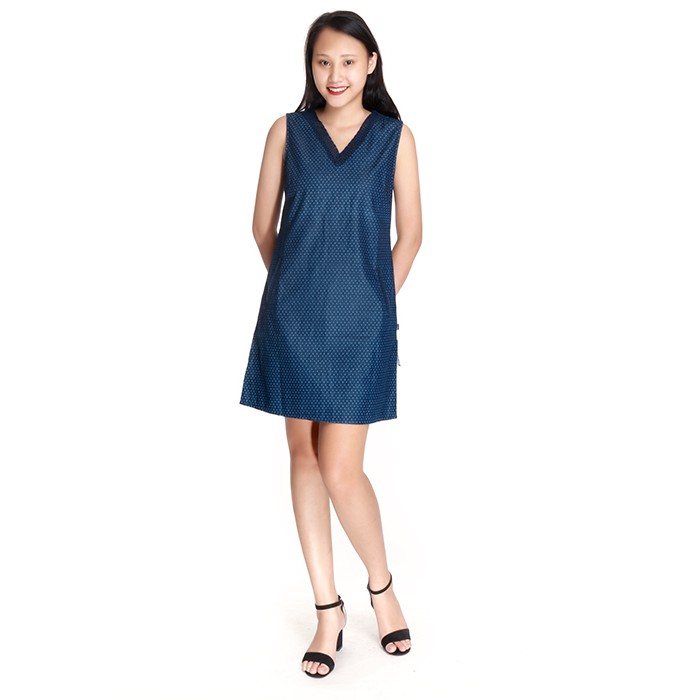 Váy bò nữ B8008 thương hiệu NARSIS màu tím than chấm