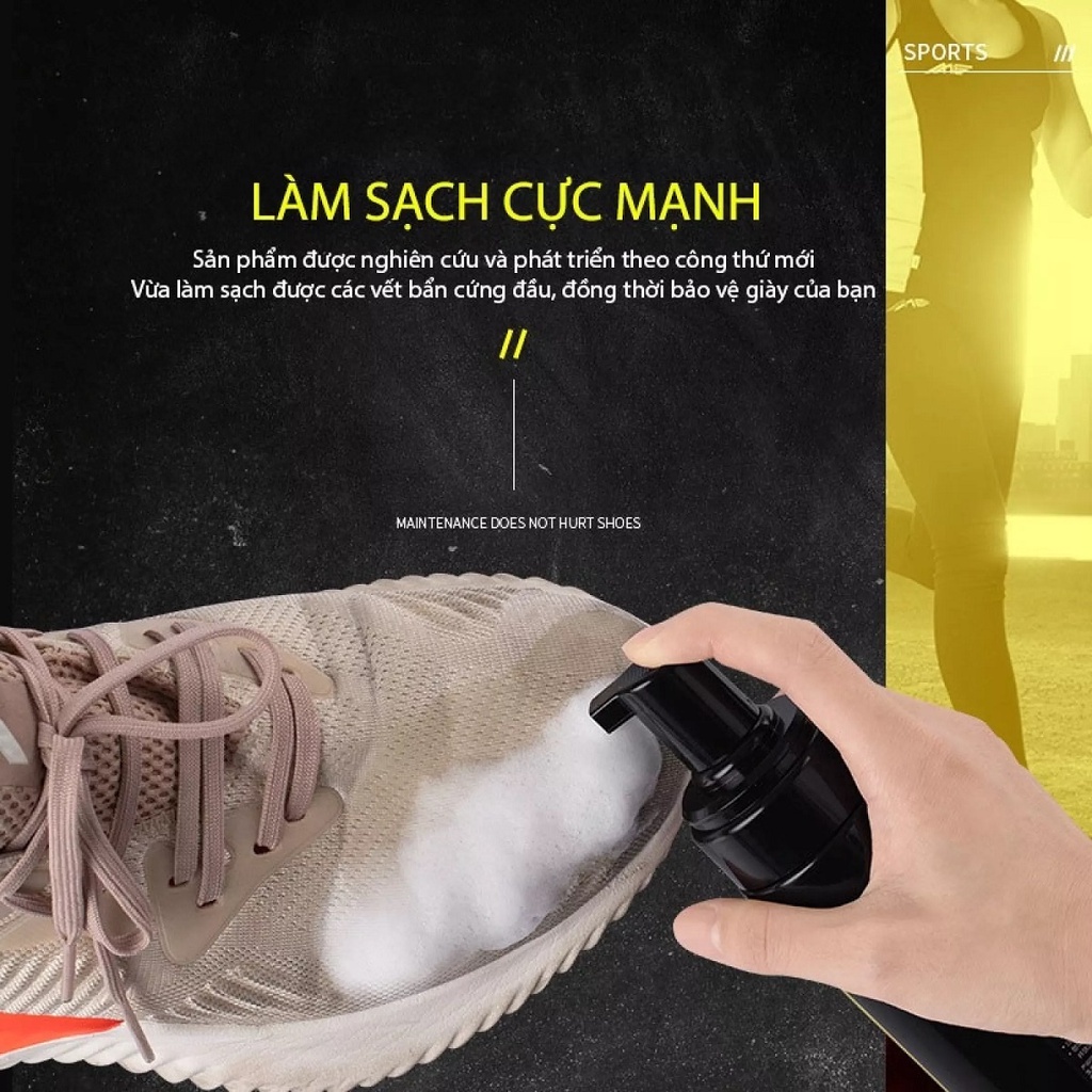 Bộ kit CAO CẤP vệ sinh giày Sneaker Cleaning, bình xịt bọt tuyết giặt giày 4 món kèm bàn chải, khăn lau sạch