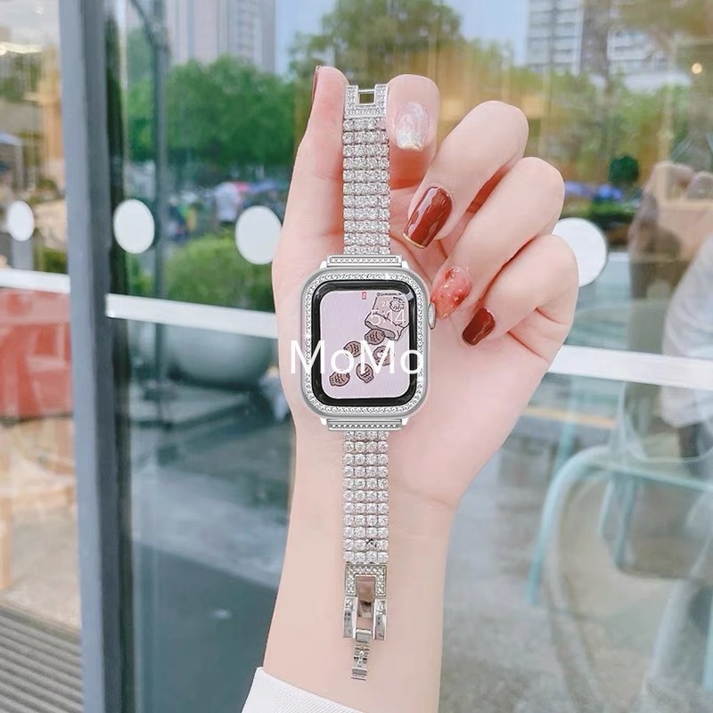 Dây Đeo Inox Đính Đá Cho Đồng Hồ Thông Minh Smart Watch Series 7 6 SE 5 45mm 41mm Iwatch 4 3 2 144mm 40mm