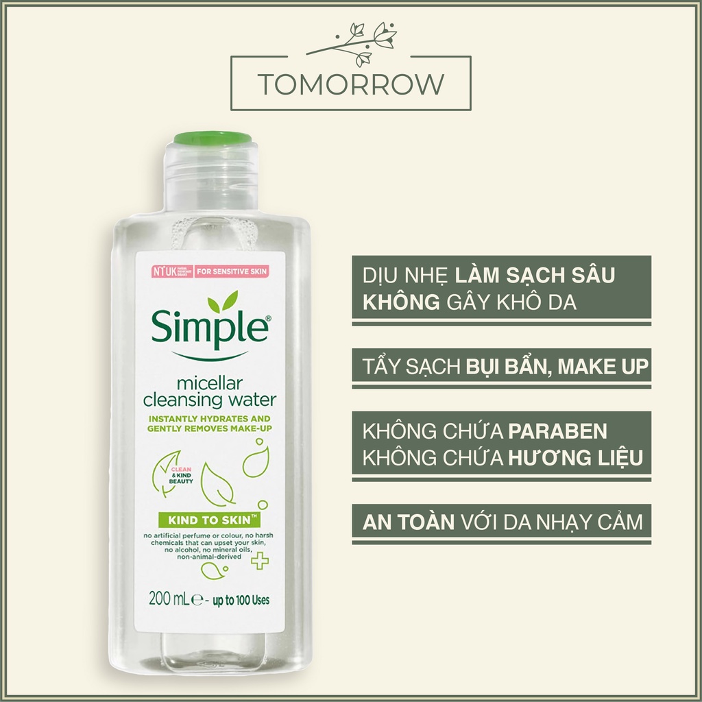 Tẩy Trang Simple Mẫu Mới Micellar Cleansing Water 200ml