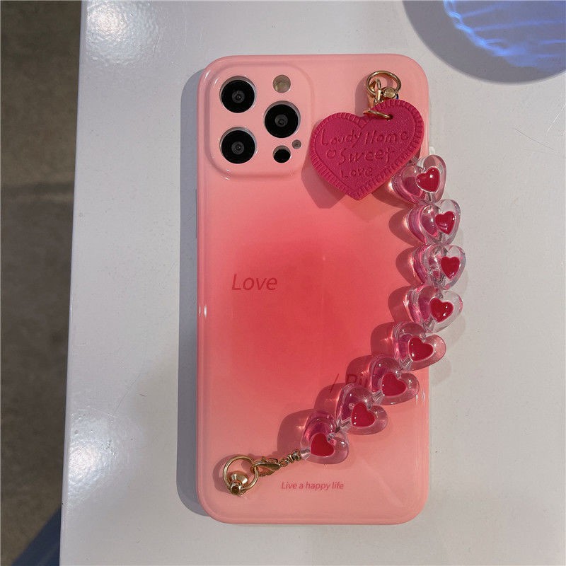 ✢❧Dây chuyền tình yêu màu hồng nghệ thuật iPhone12pro max Apple 11 vỏ điện thoại di động x / xrsoft 8plus7
