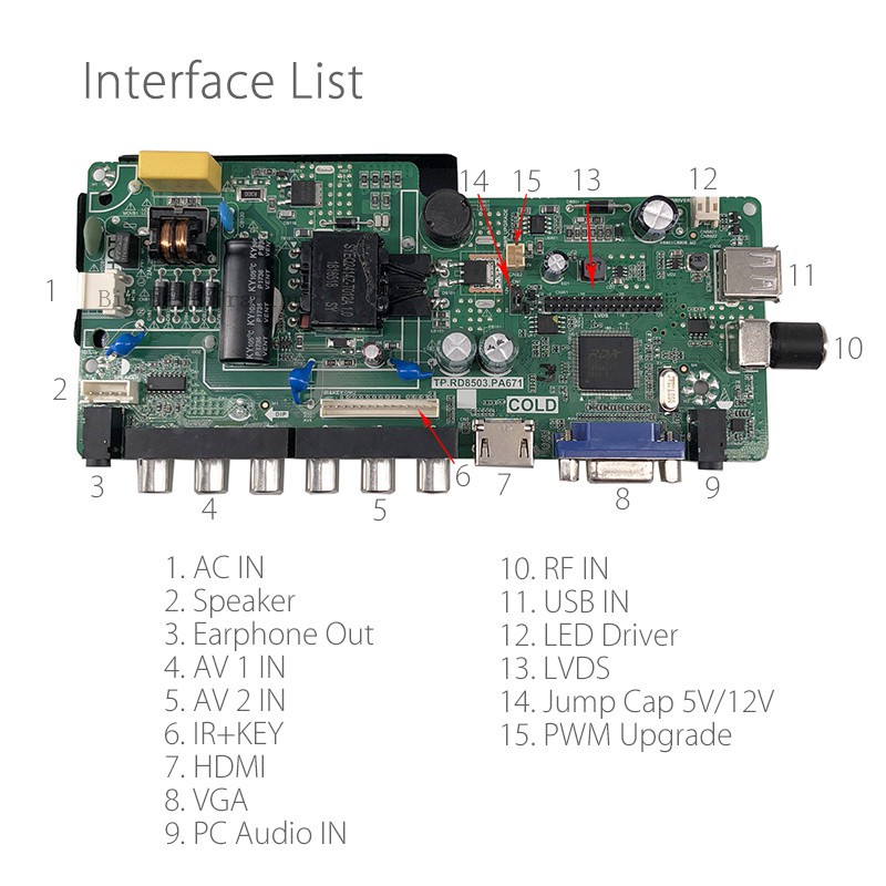 TP.V56.PA671 LED LCD TV 3in1 Driver Board Universal LCD Controller Board TV Motherboard VGA/HDMI/AV/TV/USB Interface Support 15-26 inch