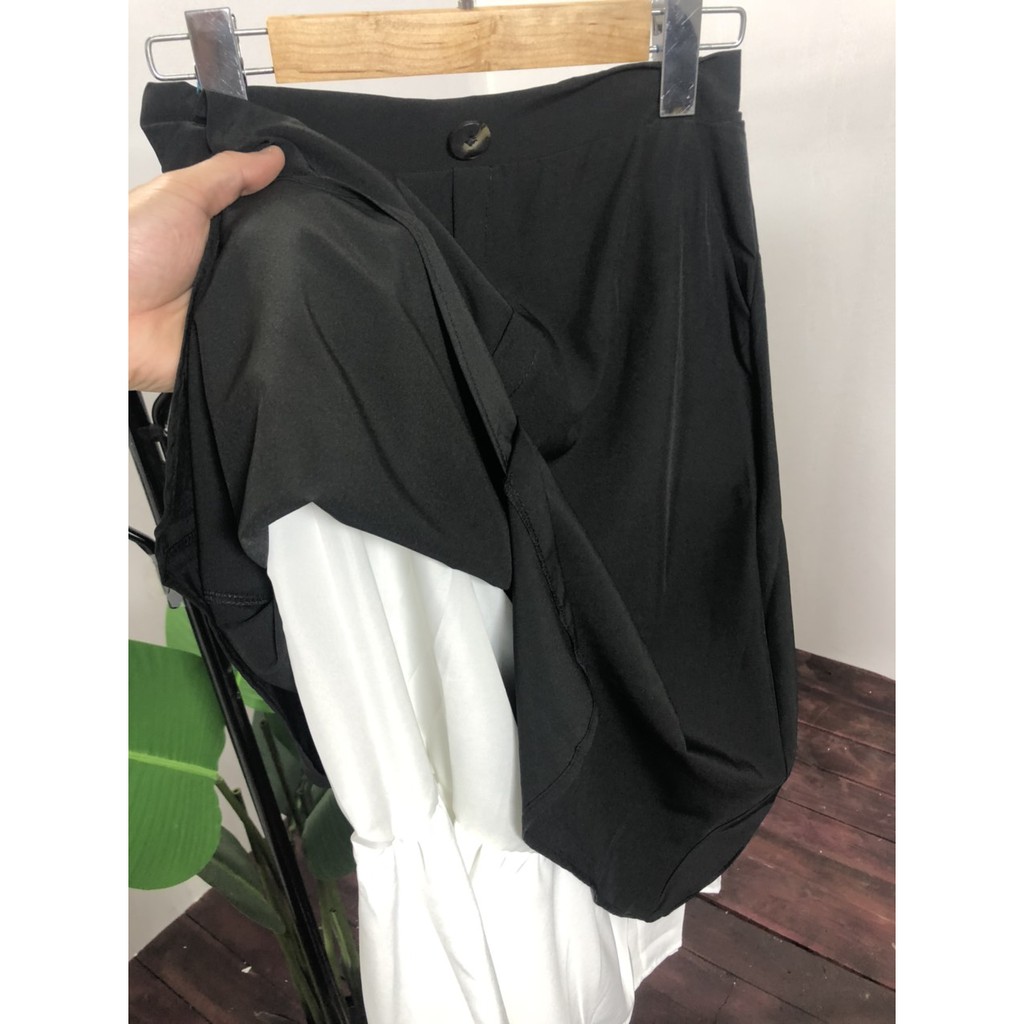 Chân váy dài ulzzang xòe vạt lệch phối đen trắng phong cách Hàn Quốc | BigBuy360 - bigbuy360.vn