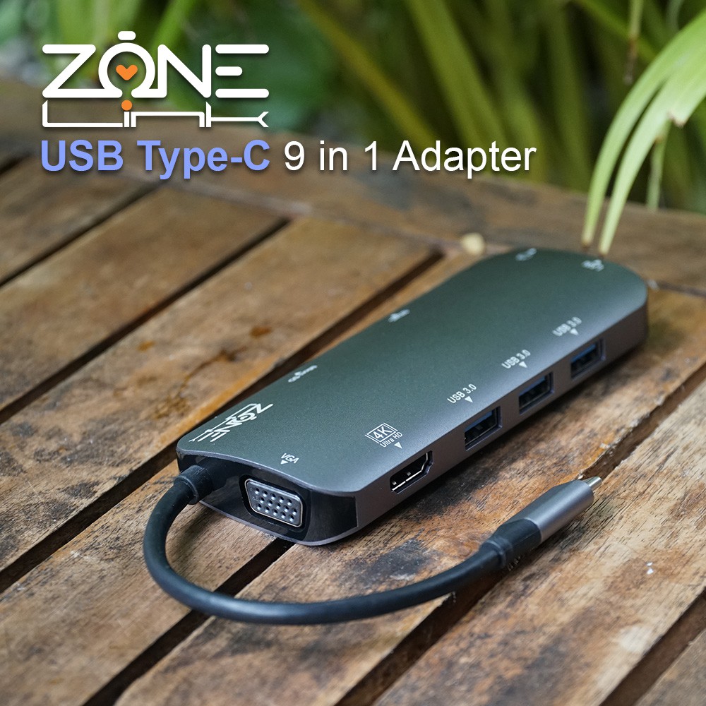 Cổng chuyển đổi USB TYpe C ZONELINK Z9IN1 (Type C to HDMI, USB, HDMI, SD, LAN)