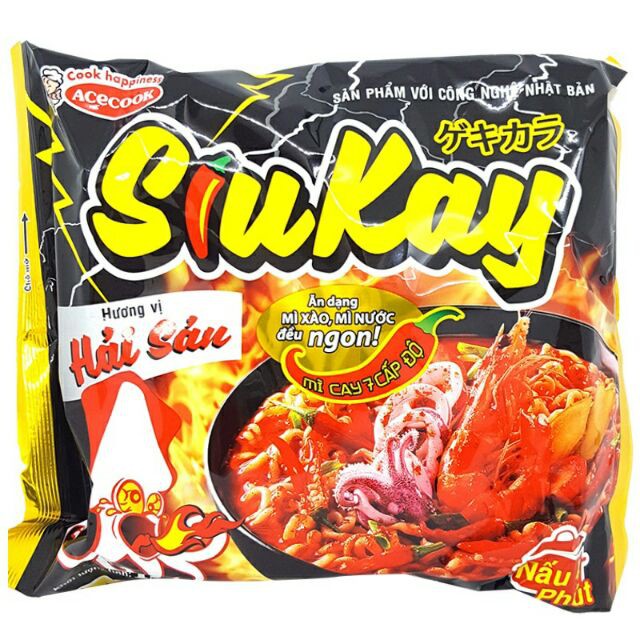 MÌ SIUKAY VỊ BÒ/HẢI SẢN - GÓI SIU KAY 128G - ACECOOK SIÊU CAY 7 CẤP ĐỘ