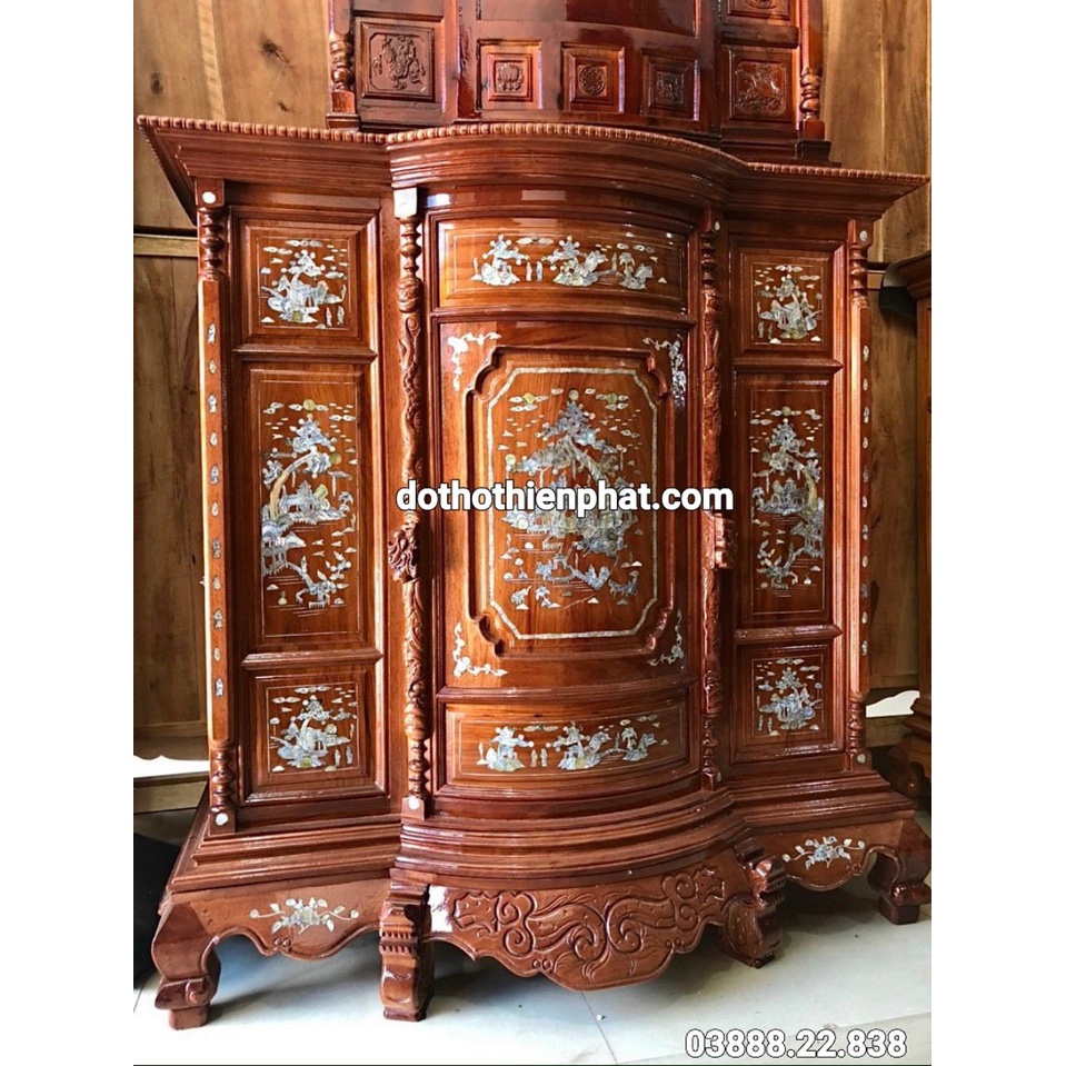 TỦ THỜ GỖ CĂM XE MẶT GÕ 1M6 MẪU MỚI RẤT ĐẸP