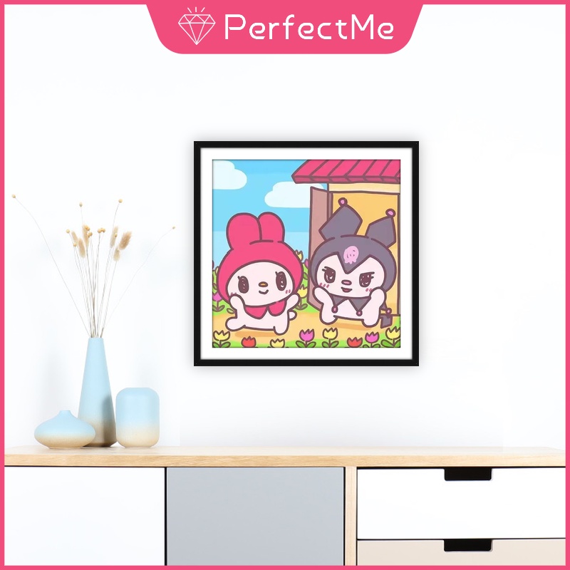 SANRIO Bộ 1 Tranh Đính Đá 5D Tự Làm Kích Thước 30 X 30 Cm Hình Cặp Đôi Trang Trí Nhà Cửa