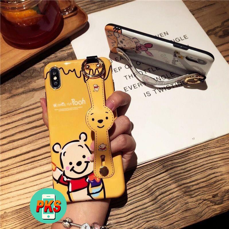 Ốp lưng iphone có móc tay kiêm giá đỡ điện thoại Gấu Pooh - Lợn Piglet 7plus/8/8plus/x/xs/11/12/pro/max/plus/proma -Hồng