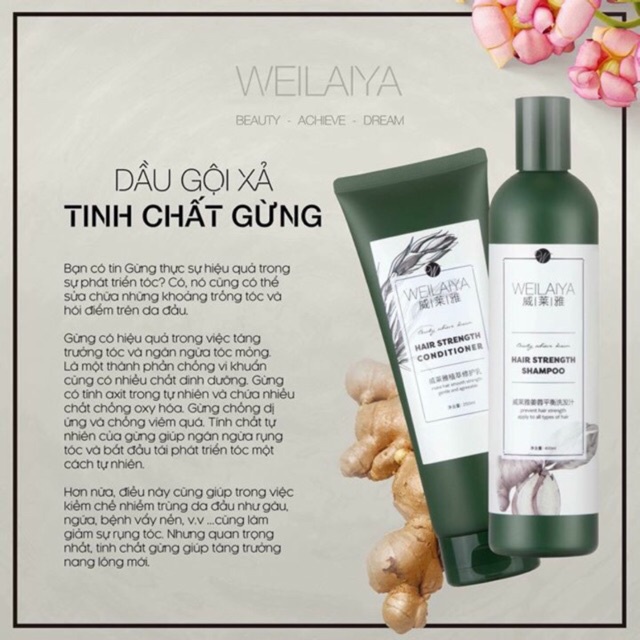 Dầu gội weilaiya mini, Dầu gội gừng WEILAIYA Ginger hỗ trợ mọc tóc, giảm gàu, giảm gãy rụng 400ml [TEST MINI]