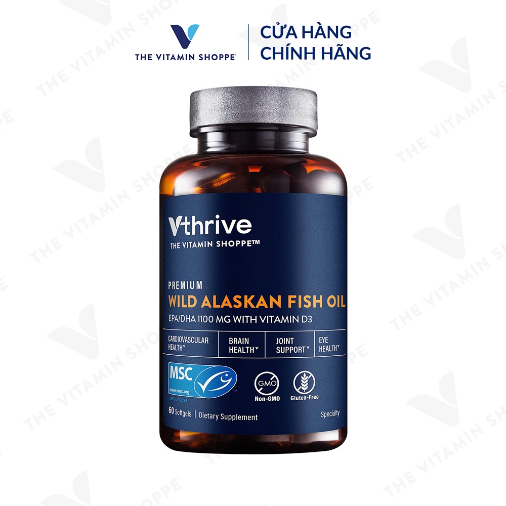 Dầu cá Omega 3 VTHRIVE Premium Wild Alaskan Fish Oil tăng cường sức khỏe tim mạch 60/120 viên