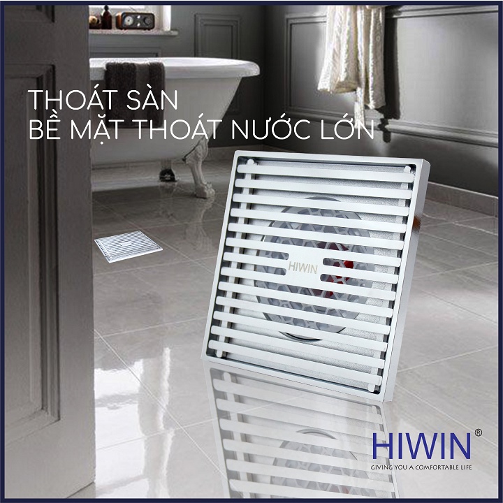 Phễu thoát sàn ngăn mùi hôi thoát nước nhanh đồng mạ crom kích thước 100x100mm HIWIN FD-1451