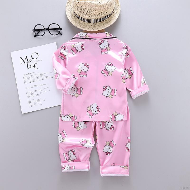 Bộ Đồ Ngủ Pijama Dài Tay In Hình Mèo Dễ Thương Cho Bé Từ 1-6 Tuổi