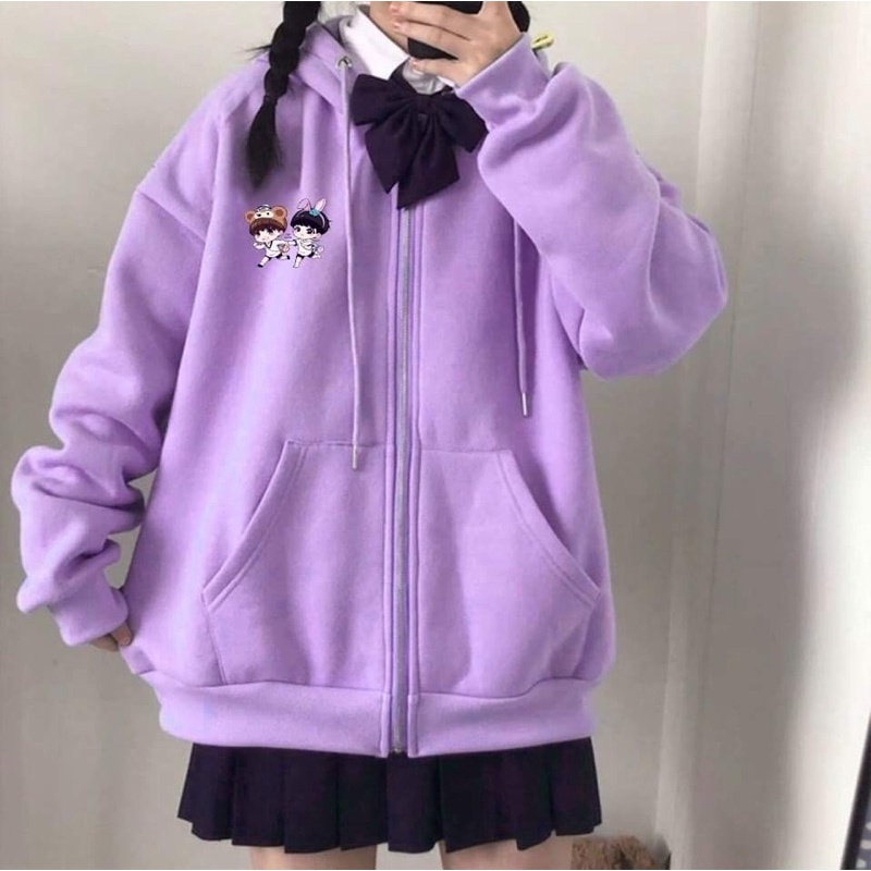 Áo khoác hoodie dây kéo Dufy; Sun day UlzzangHodie nữ form rộng dài vải nỉ cotton giá rẻ không xù lông áo thu đông