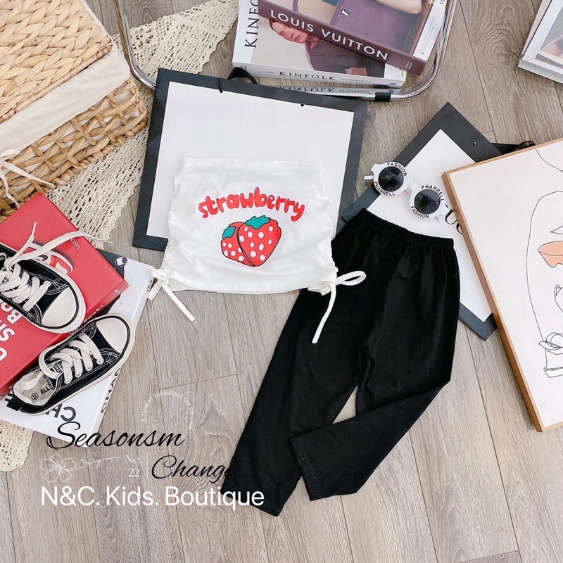 Xả Set dâu tây áo quây quần legging bé gái