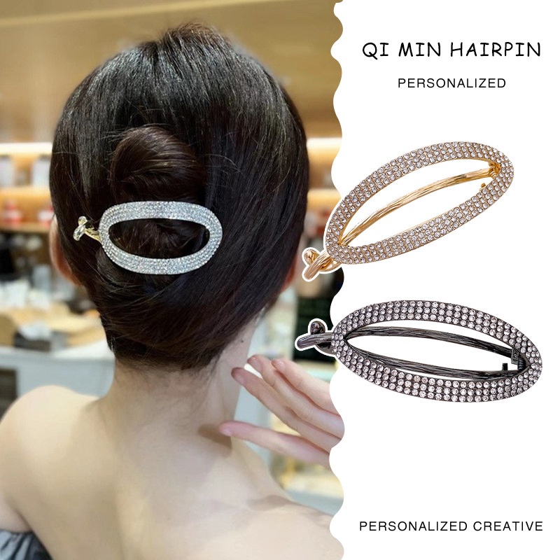 Kẹp tóc HAIMEIKANG hình oval đính kim cương giả thời trang cho nữ