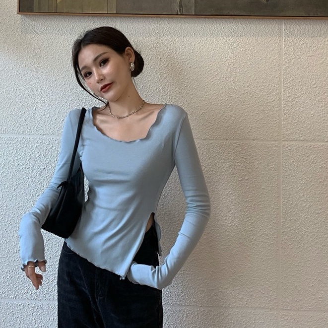 Áo Thun Tay Dài Ôm Dáng Xẻ Tà Thời Trang Mùa Hè Cho Nữ