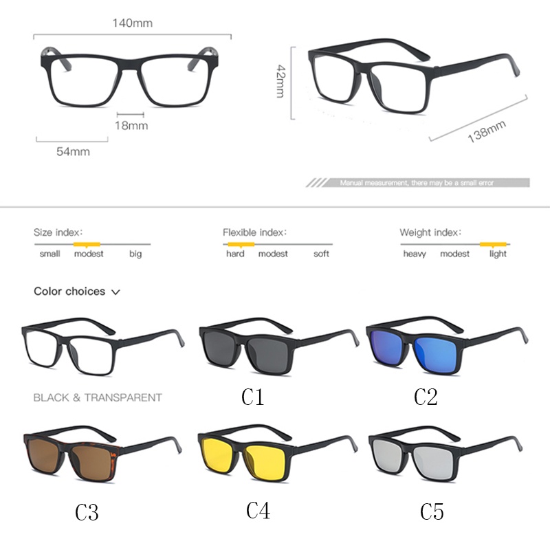 RUISIMO Kính Mát 2 Trong 1 Thiết Kế Kẹp Nam Châm 1 + 1 Dành Cho Nam Nữ 2202