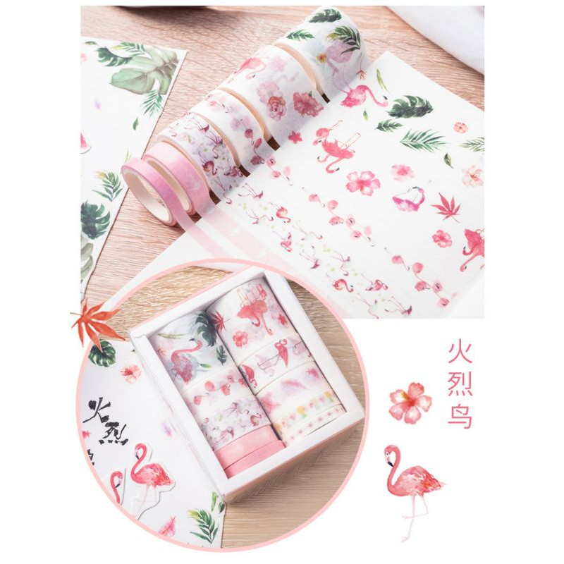 Set 10 Cuộn Băng Dính Washi Tape Họa Tiết Cute Trang Trí Planner, BJ