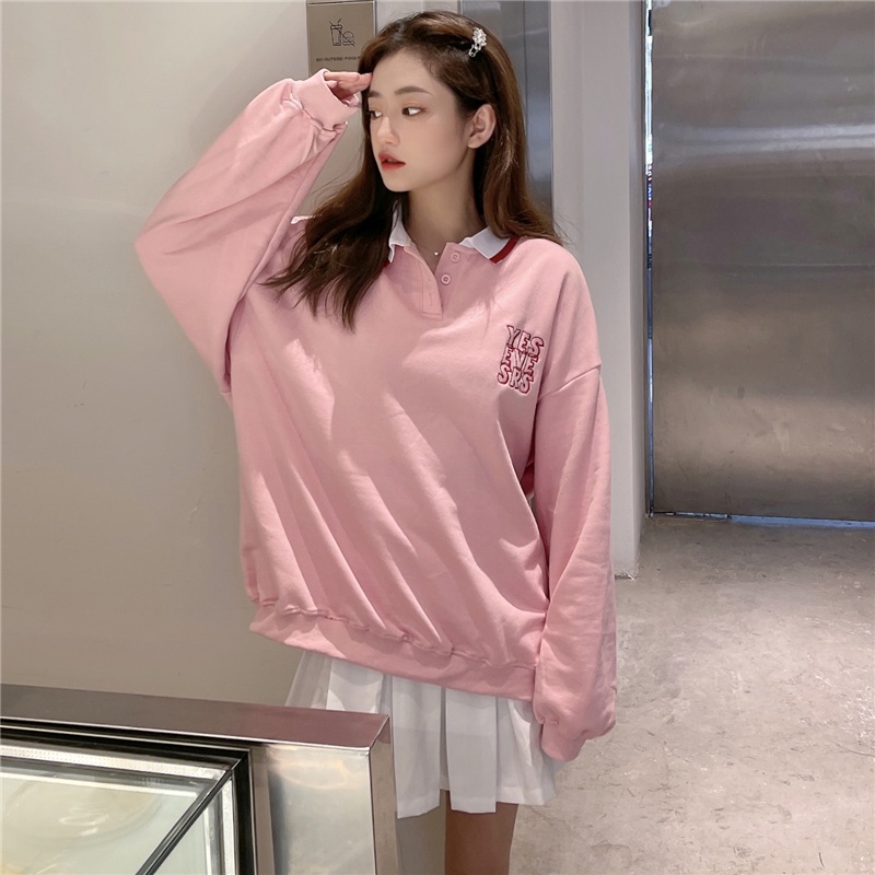 Áo Thun Polo Tay Dài Form Rộng Oversize Thời Trang Mùa Thu Hàn Quốc Mới