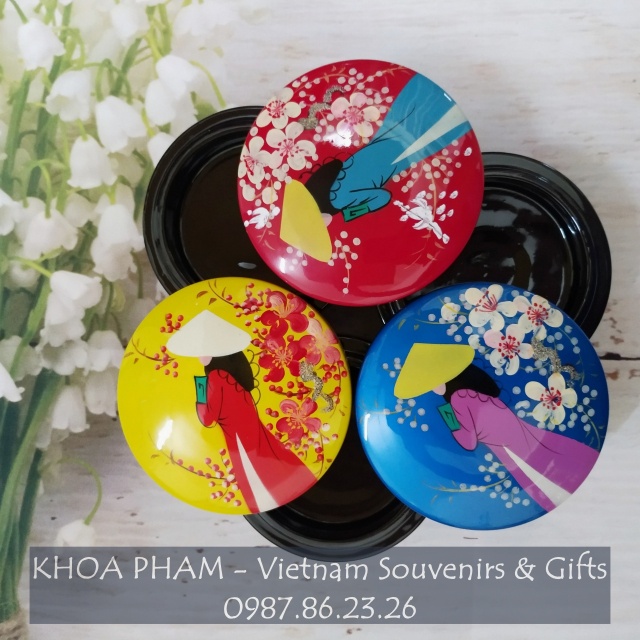 Hộp Hũ Tròn Đựng Kẹo, Trang Sức Sơn Mài Phong Cách Cổ Điển Quý Tộc Đường Kính 10 cm