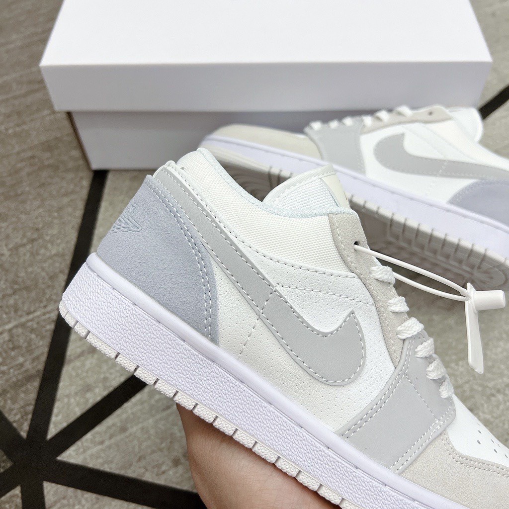 Giày thể thao Jordan 1 xám xanh paris, Giày JD1 màu xám xanh cổ thấp nam nữ Full Box Bill