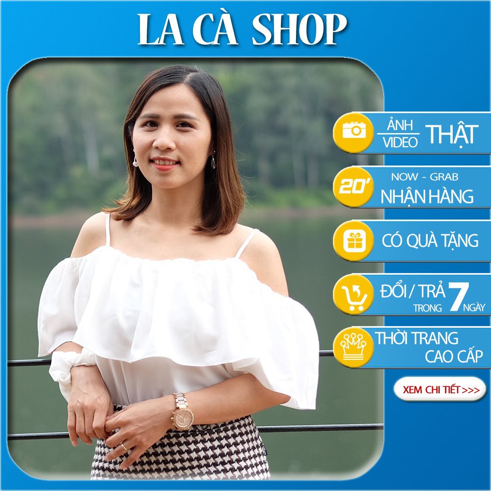 [ẢNH THẬT] Áo trễ vai màu trắng xanh đen cho nữ kiểu áo hở vai nữ tay bồng dáng tay ngắn 2021 La cà Shop