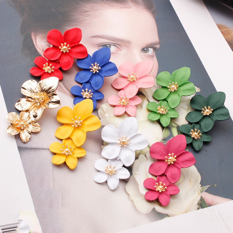 2020 New Design Fashion Jewelry Elegant Big Double Mixed Flower Co Earrings Summer Style Beach Party Earring for Women Jewelry