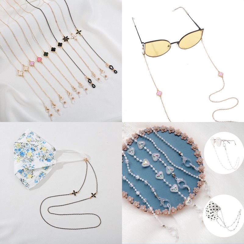 DÂY ĐEO KHẨU TRANG -  DÂY ĐEO MẮT KÍNH MINI CLEF - VÒNG CỔ HẠT TRÒN, HẠT TRÁI TIM TRONG SUỐT TRẮNG TRƠN  CHỐNG TRƯỢT