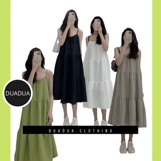 Đầm maxi xốp 2 dây, đầm babydoll tầng dây rút điều chỉnh