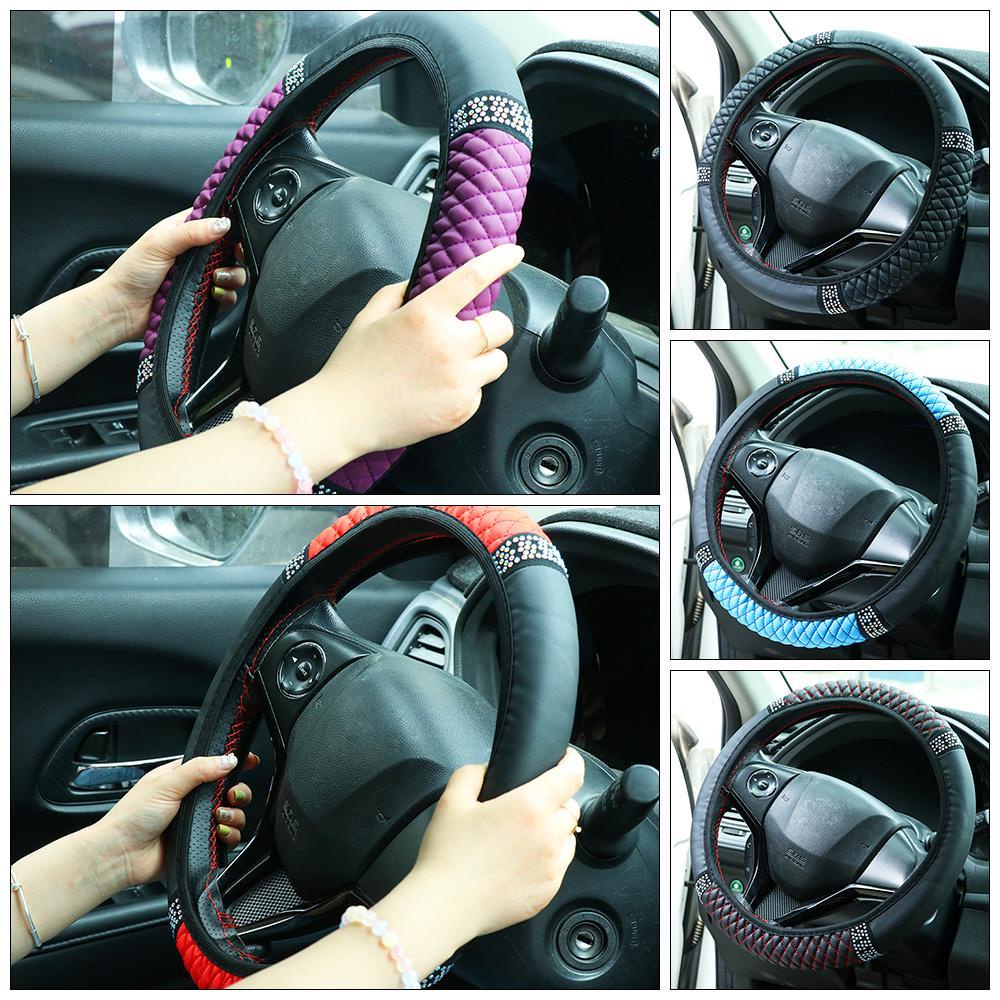 Vỏ Bọc Vô Lăng Xe Hơi Nhiều Màu SắcVỏ Bọc Vô Lăng Xe Hơi Bằng Da Co Giãn Thêu Họa Tiết